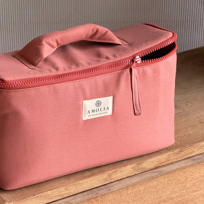 Upcycled knitting / sewing bag, small, coral