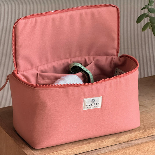 Upcycled knitting / sewing bag, small, coral