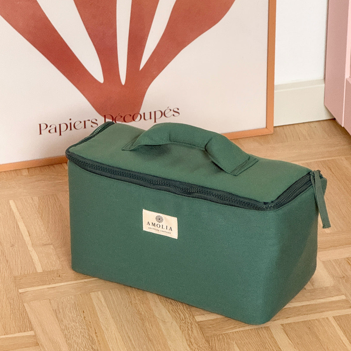 Upcycled knitting / sewing bag, small, green