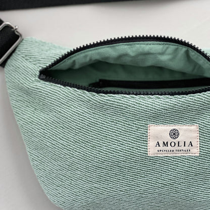 Upcycled shoulder bag, small, aqua