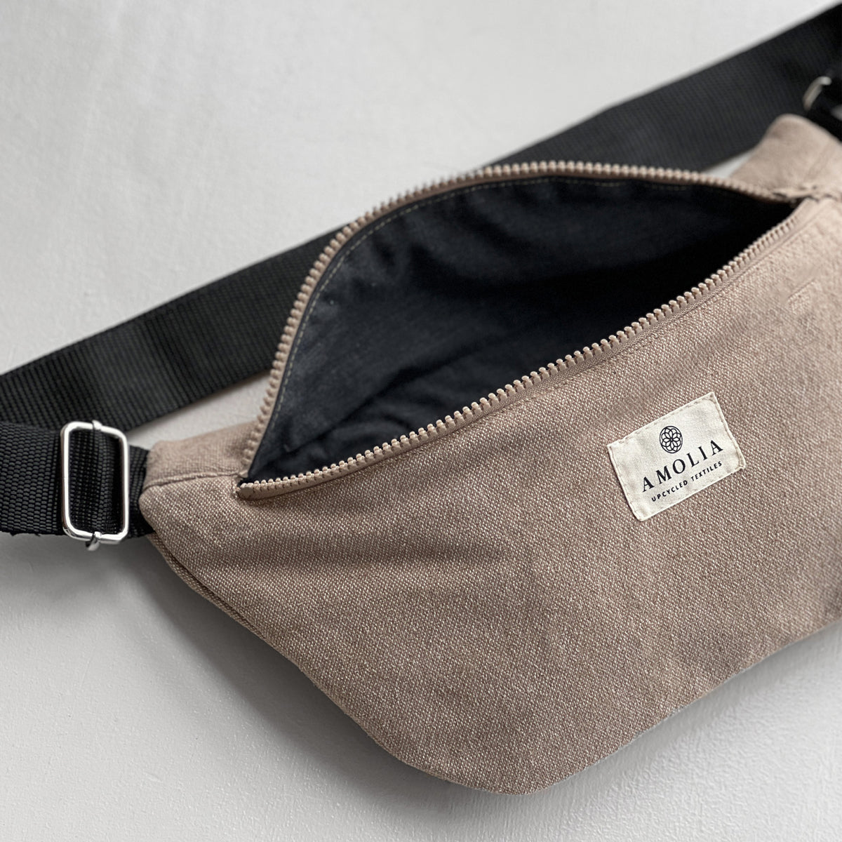 Upcycled shoulder bag, small, brown