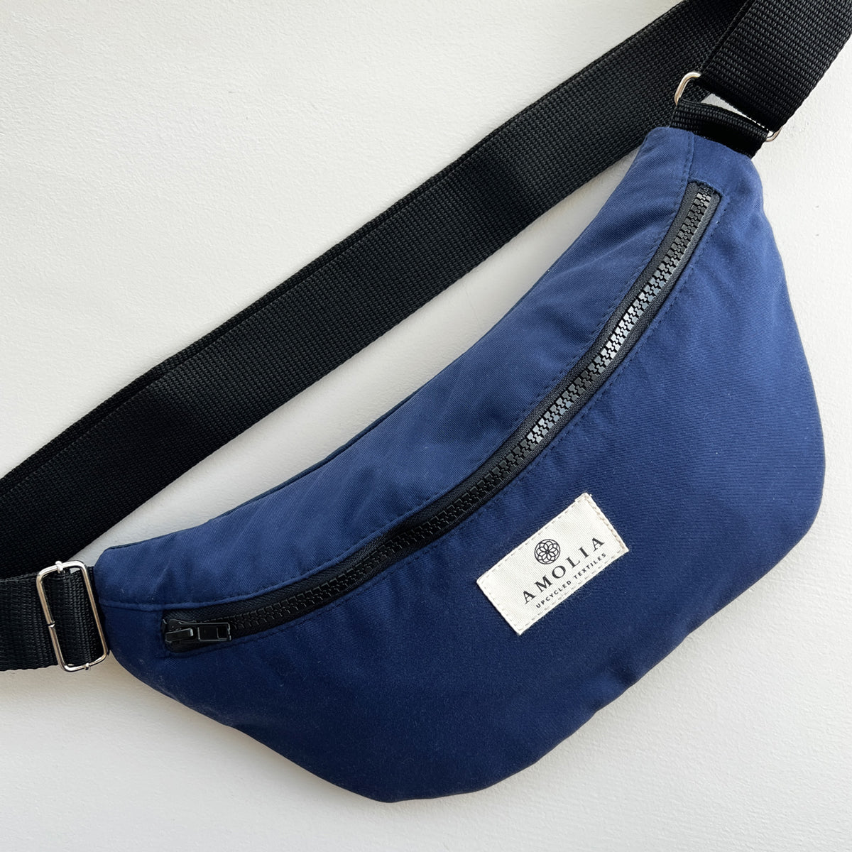 Upcycled shoulder bag, small, navy blue