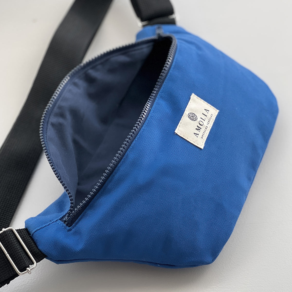 Upcycled shoulder bag, small, blue