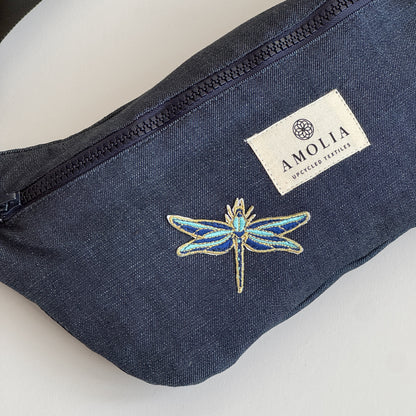 Upcycled skuldertaske, lille, denim med guldsmed - unik udgave
