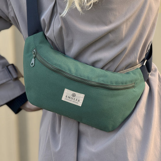 Upcycled shoulder bag, small, green