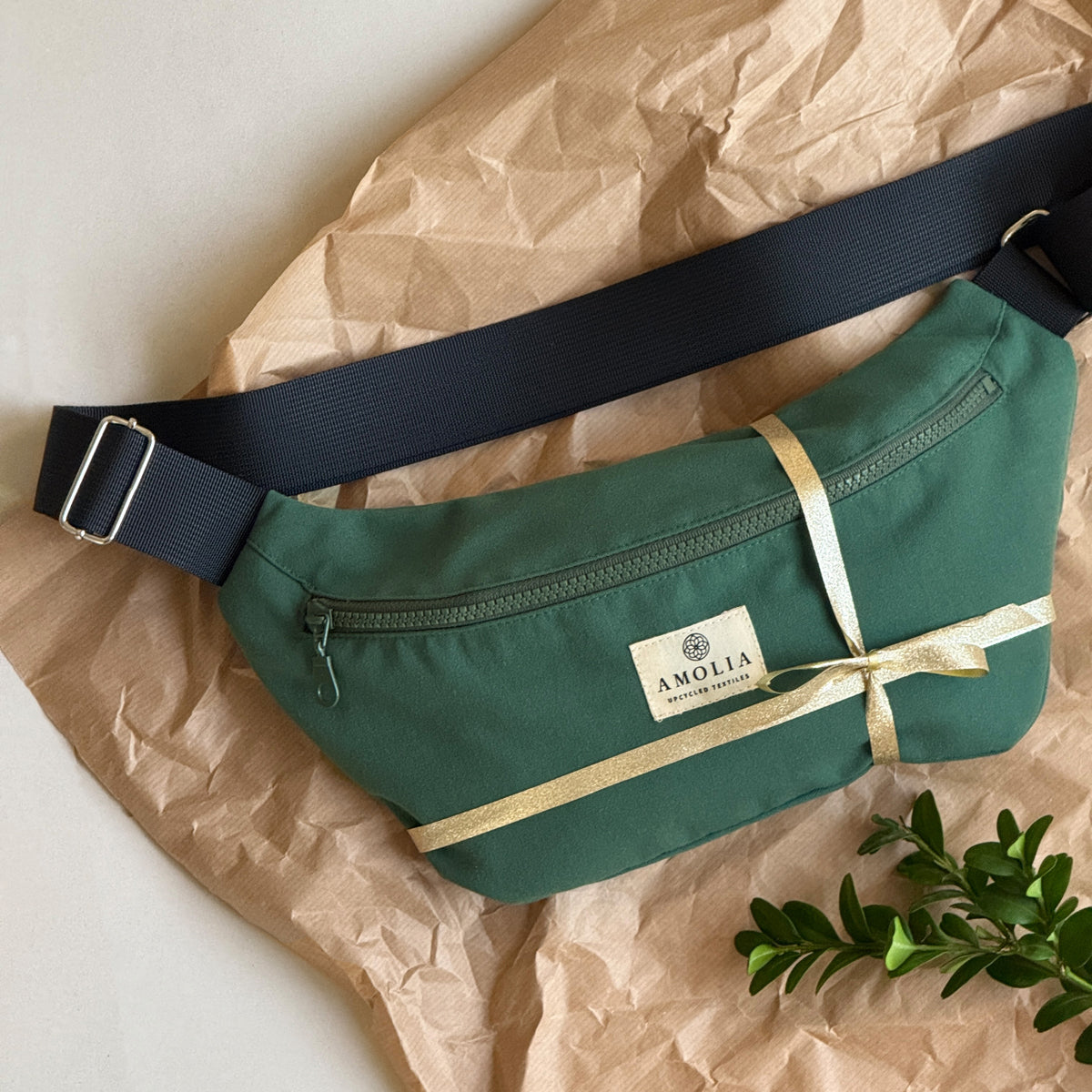 Upcycled shoulder bag, small, green