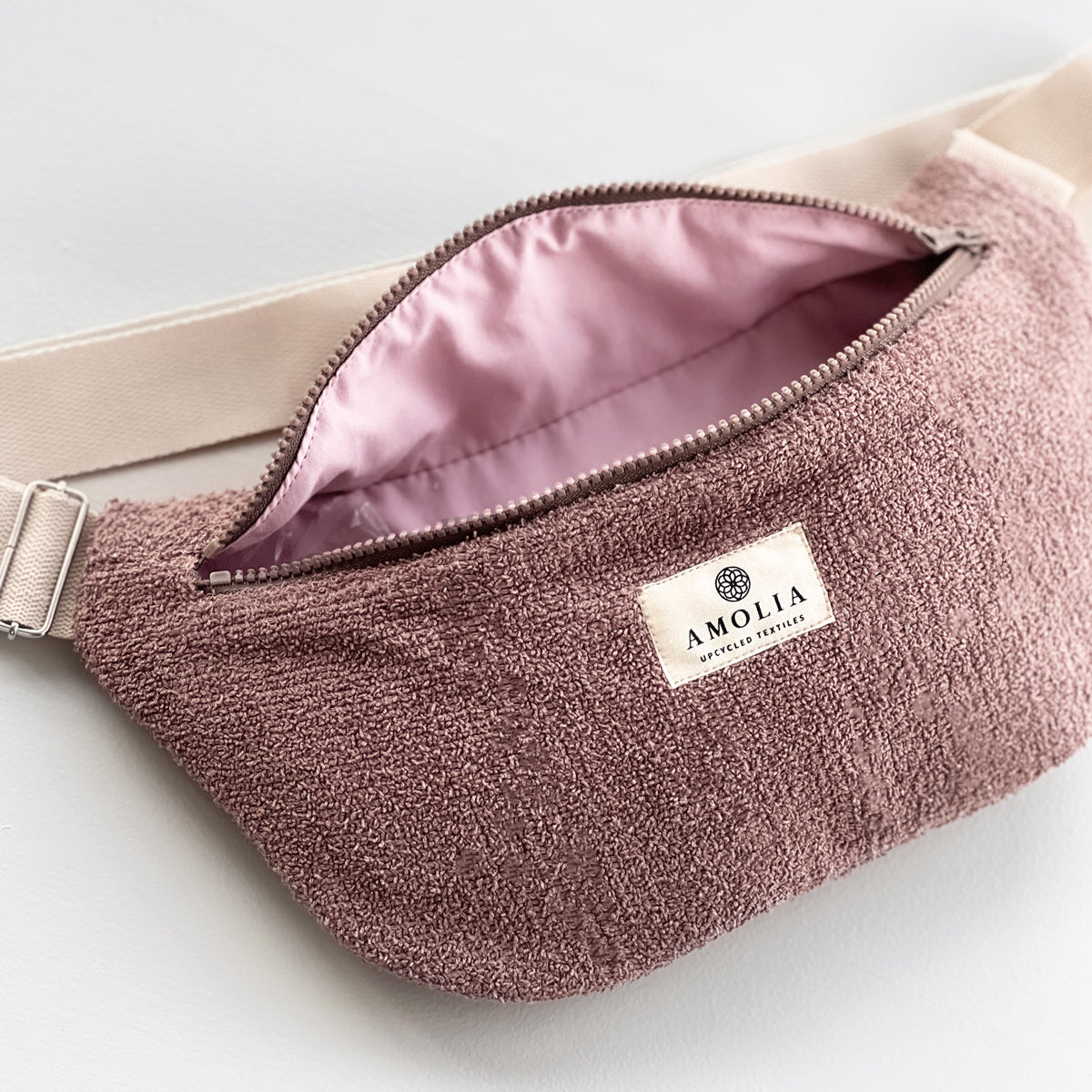 Upcycled shoulder bag, small, powder pink