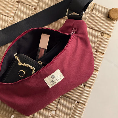 Upcycled shoulder bag, small, dark red