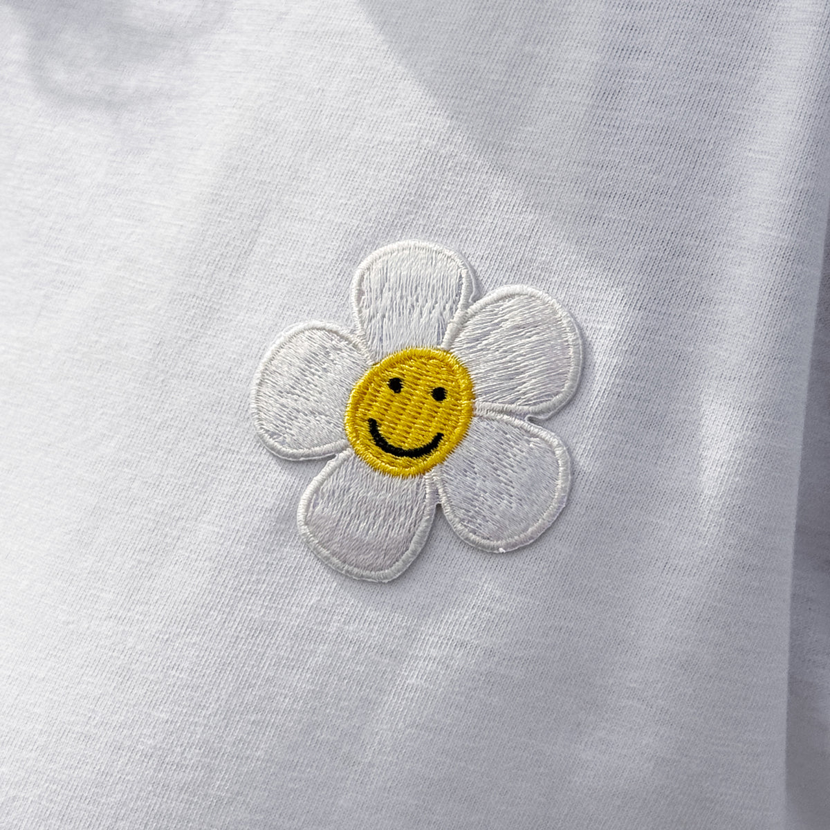 Upcycled t-shirt, medium, white with flower