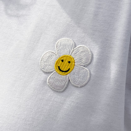 Upcycled t-shirt, medium, white with flower