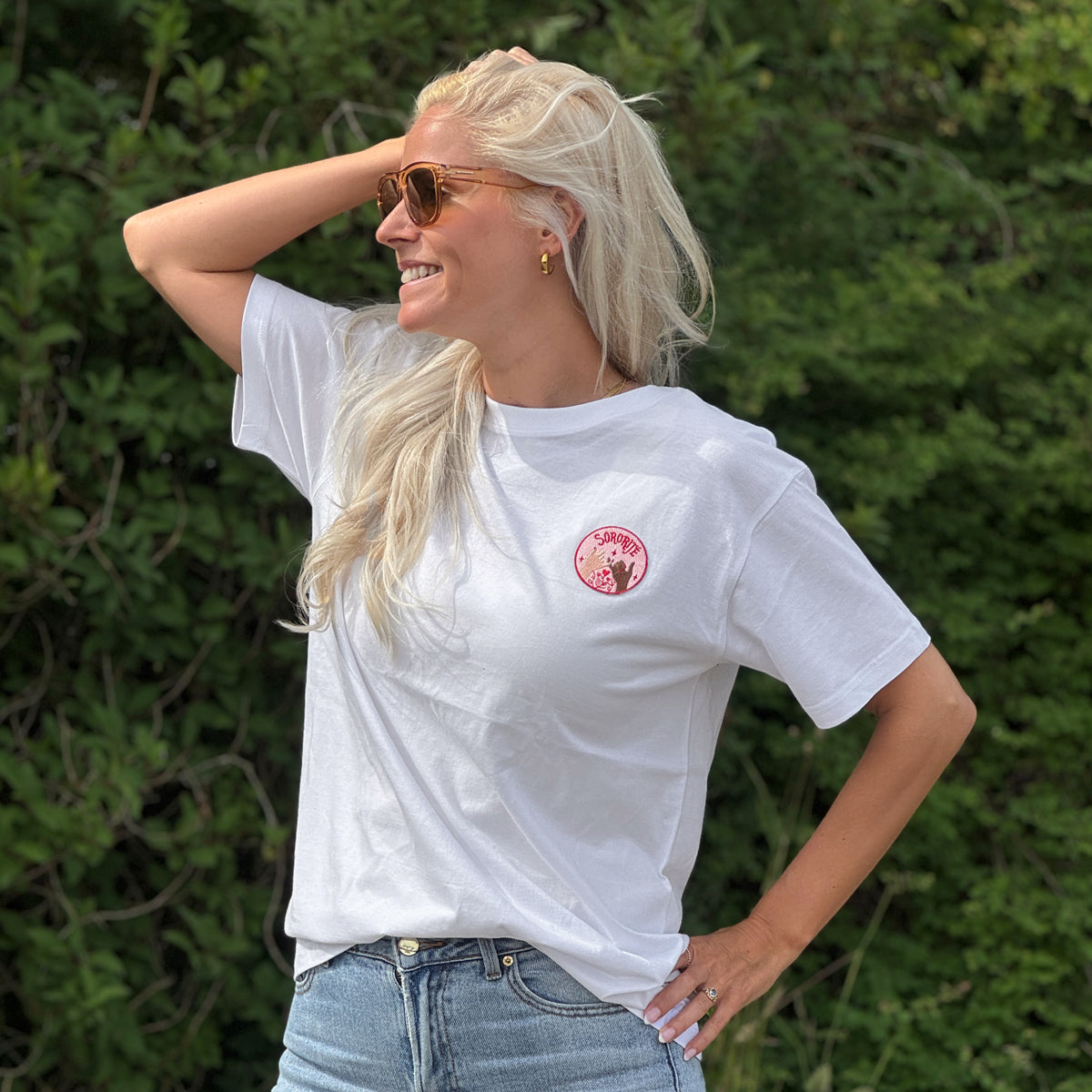Upcycled t-shirt, medium, white with sororitjé