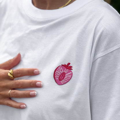 Upcycled t-shirt, medium, white with viva la vulva