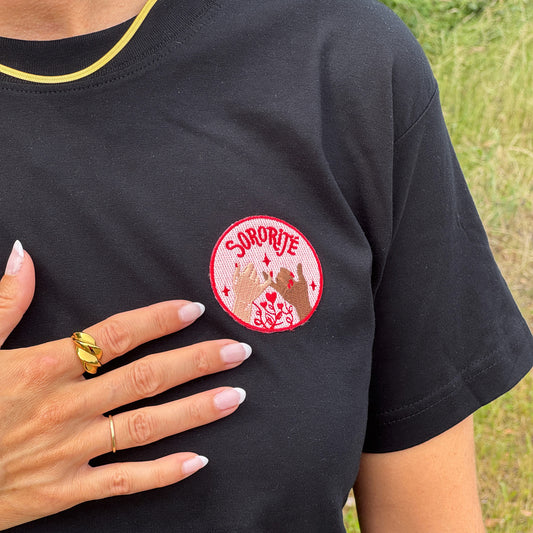 Upcycled t-shirt, small, black with sororitjé