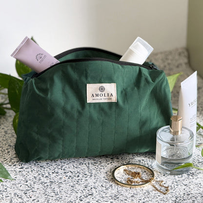 Upcycled toiletry bag, small, forest green, Scrubs