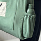 Upcycled tote bag with bottle holder, green