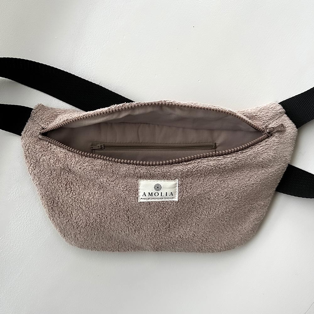 Upcycled shoulder bag, small, light brown