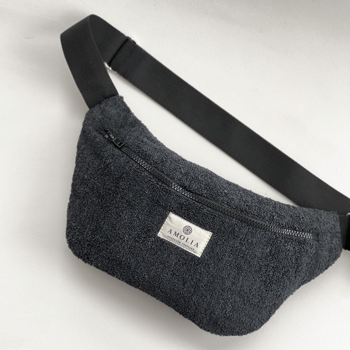 Upcycled shoulder bag, small, dark grey